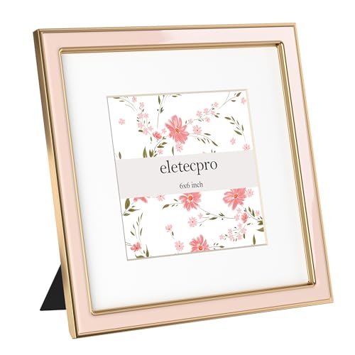 Image of eletecpro 6x6 Enamel Picture Frame with Real Glass Cover, Square Photo Frame Display Pictures 4x4 with Mat or 6 by 6 Without Mats for Tabletop and Wall Decor, Pink, 1 Pack