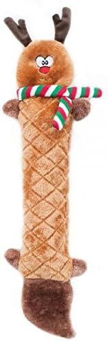 ZippyPaws - Jigglerz Holiday Tough No Stuffing Squeaky Plush Dog Toy with Crinkle Head and Tail - Reindeer