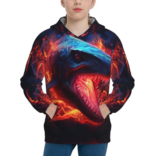 Shark Flame Youth Long Sleeve Pocket Hoodie Sweatshirt Kids Pullover Hooded Tops3