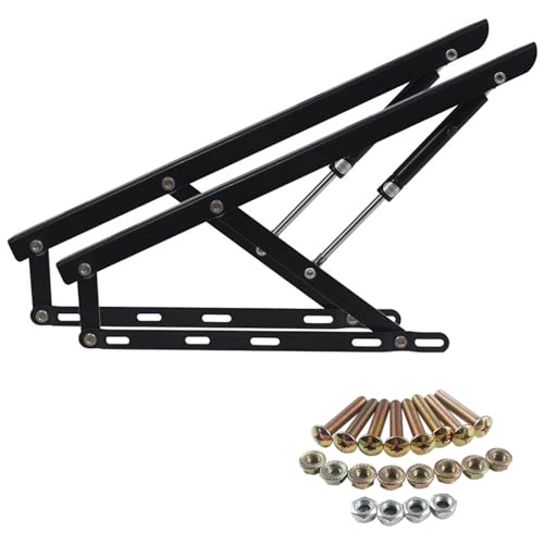 Juego de mecanismos elevables para Cama, Pack 2 Sistema de elevación con amortiguadores, Cama express Pack de Elevación para Abatible de 150, 160 ó 180 cm, Pintado Negro, Acero, Facil Instalacion(150c