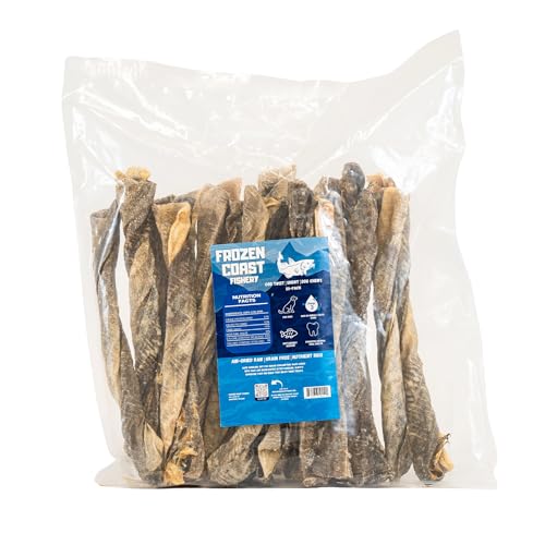 Frozen Coast Cod Twist Short Dog Chews, Wild-Caught, All-Natural, High-Protein, Grain-Free (25-Chews)