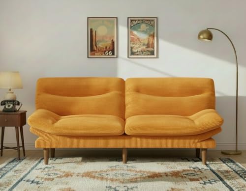 Image of 66″Futon Sofa Bed,3-in-1 Futon Couch w /Adjustable Backrest & Armrests, Convertible Sleeper Sofa Bed, Small Folding Sleeper Recliner w /Removable Cushion for Apartment, Living Room,Office (66in,Yellow)
