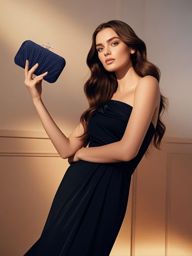 Image of MR Clutch Purses for Women Pleated Evening Clutch Wedding Purse with Chain | Pleated Satin Clutch Purse, Womens Evening Bag Shoulder Crossbody Purse Wedding Clutch for Wedding Prom Party