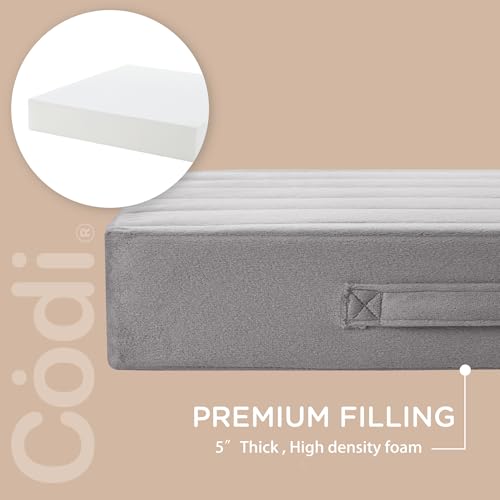 Codi High Density Foam Floor Pillow 2 Sets, Large Meditation Cushions Seating for Adults and Yoga Sitting, 5\" Thick Washable Couch Cushion with Soft Tufted Covers - 22 Inch Grey