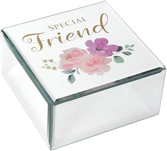Friend Gift, Friend Jewellery Box, Mirrored Glass Jewellery Box, Keepsake Trinket Box, Present for Friend for Birthday, Christmas. A Beautiful Thoughtful Gift for a Special Friend