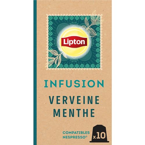 Lipton, Infusión Sabor Verbena Menta, Frescura,Cápsulas Compatibles Nespresso, Ingredientes Originales 100% Natural, 10 Cápsulas