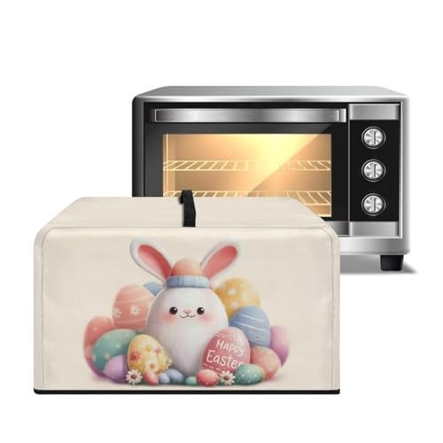 Image of Microwave Oven Dustproof Cover Happy Easter Printed Convection Oven Cover Protector Compatible with Various Small Kitchen Appliances, S, Cute Bunny Easter Egg Beige