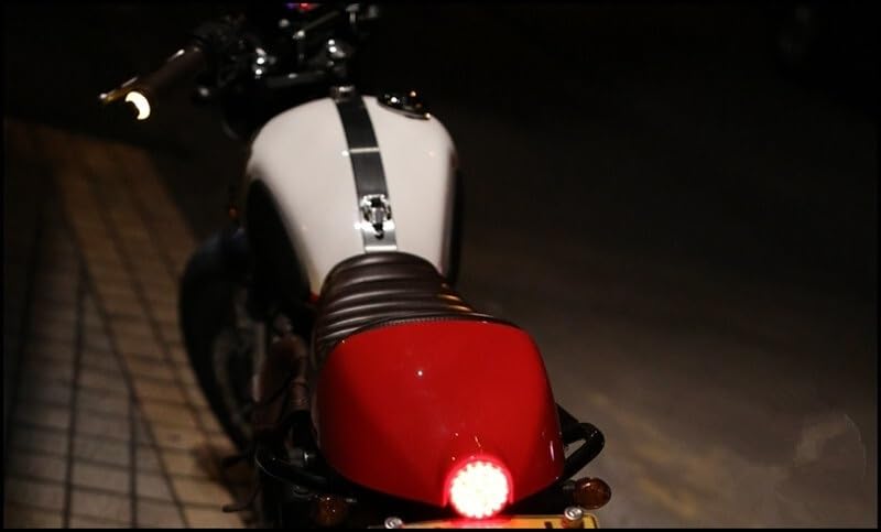 Asiento motocicleta con funda protectora y luz trasera LED integrada en cuero marrón 7