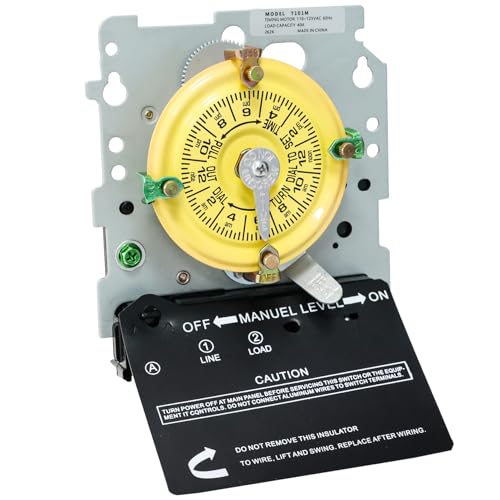 T101M Mechanical Timer Switch 120V AC SPST 40A 60Hz Pool Pump Switch Heavy Duty Pool Timers Outdoor Timer for Lights HVAC Systems 24 Hour 12 ON/Off for Pump 3 Years Warranty