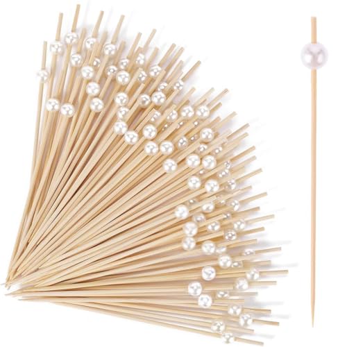 100 pics à cocktail, 12 cm cure-dents fantaisie pour apéritifs, brochettes, pics à cocktail en bambou pour décoration de fête, pics alimentaires en perles...