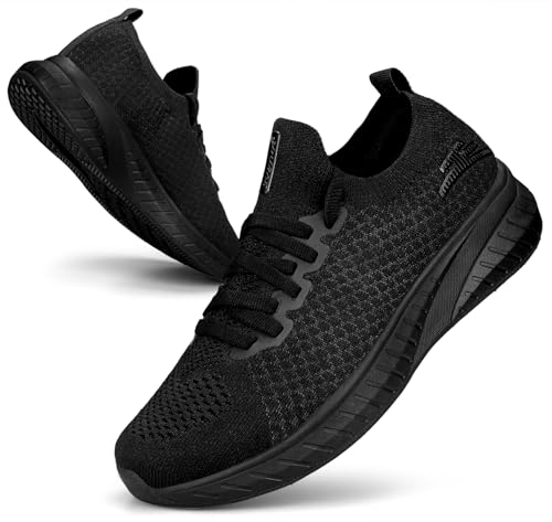Puweco Womens Trainers Running Shoes Breathable Lightweight Non Slip Walking Shoe Casual Tennis Gym Jogging All Black