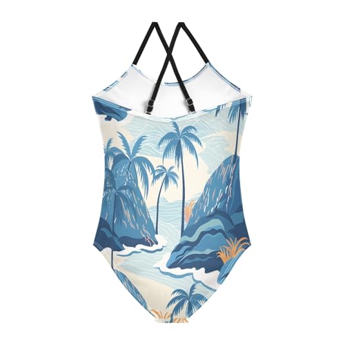 Trees Mountain Ocean Sea Girls One-Piece Swimsuit Beach Bathing Suit2