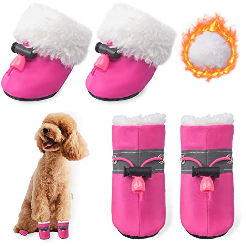 Dog-Snow-Boots-Paw-Protectors-Shoes-for-Small-Medium-Size-Dogs-Winter-Anti-Slip-Rubber-Sole-Booties-with-Reflective-Straps-and-Plush-Dog-Shoes-for-Winter-4PCs-P4