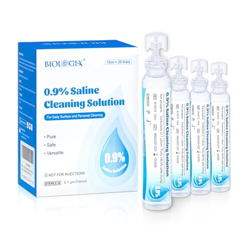 0.9% Normal Saline Solution Sterile Sodium Chloride Wash Single-Use Daily Cleansing Portable Travel Size 15ml Each (20 Vials) 300ml /10.56 FL OZ