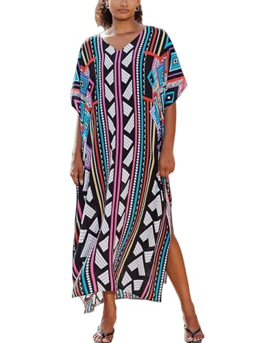 Image of KECVOT Kaftan Dresses for Women V-Neck Print Swimsuit Cover Up Plus Size Beach Caftan Lounge Dress