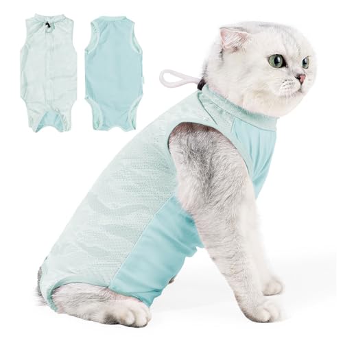 Cat Recovery Suit for Male and Female Cat Onesie After Surgery Spay Surgical Abdominal Wound Skin Diseases Anti-Licking Kitten Surgical Clothes,Cone of Shame Kitten Body Post Suitical(Blue,Large)