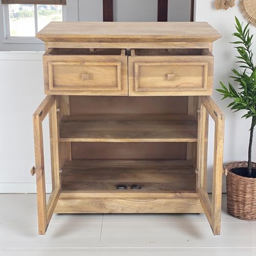 Image of The Attic Ardenwood Classic Glass Door Sideboard,Wooden Sideboard Cabinet,Natural Glass