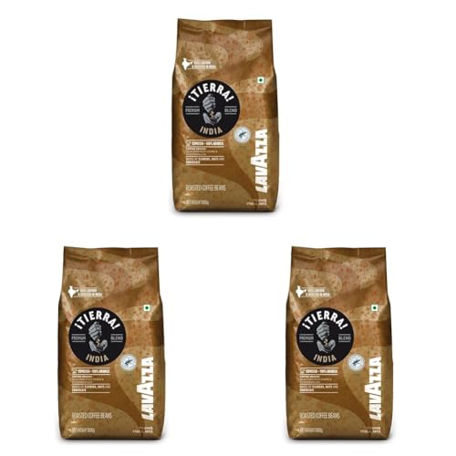 Image of Lavazza Tierra India | Arabica Whole Roasted Bean | Traditional Drum Roasting | 1Kg Pack (Pack of 3)