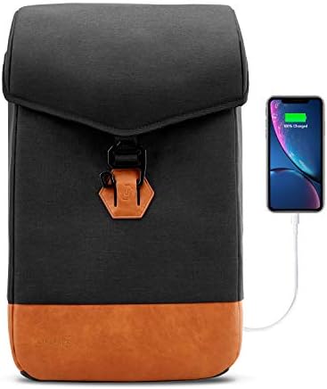 The Hustle - Anti Theft Travel & Business Laptop Backpack, Slim Durable Laptops Backpack with USB Charging Port, Water Resistant Vegan Leather Computer Bag for Women & Men Fits 15" Laptop - Ranger