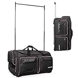 Fanwoli 28' Dance Bag with Garment Rack | Upgraded Stable System & Fabric | More Lightweight & Wear-Resistant | Ideal Competition Rolling Duffle Bag | Black/Pink Trim