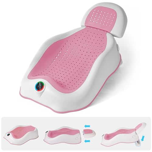 WYFWFDF Baby Bathtub Removable Headrest Baby Bath Tubï¼ŒAdjustable Baby Bath Seat for Bathtub or Sink Baby Bath Tub for Newborn Infant Non-Slip Bath Support Toddler Bathtub Essential Pink