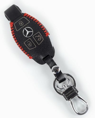 Image of Leather Car Key Cover Compatible for Smart Key Case Metal Hook for Car Remote Key for, S - Class, C - Class, M - Class (Black)
