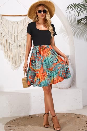 Image of Newshows Women's 2026 Summer Casual Square Neck Ruffle A Line Beach Vacation Sundress Work Business Dress with Pockets