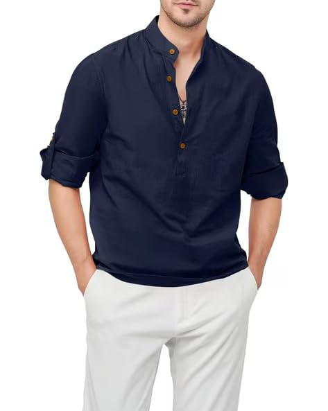 Men's Solid Cotton Full Sleeve Mandarian Collar Ethnic Wear Short Kurta-picture-11