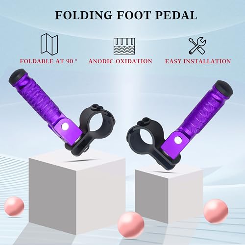Image of M8 Motorcycle CNC Aluminum 90 Degree Folding Rearsets Folded Motorbike Footrest Bicycle Footpegs Foot Pegs Pedal Universal (Purple)