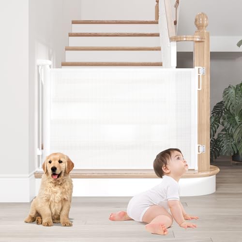 Retractable Baby Gate, 58' W x 33' H Extra Wide Mesh Dog Gate for Stairs, Doorways, Hallways,...