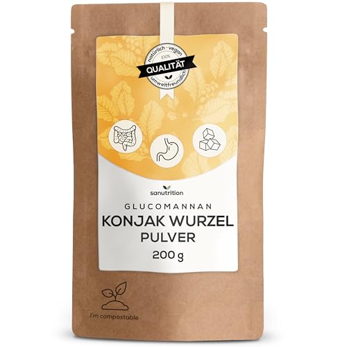 Konjak Glucomannan Pulver | 200 g Beutel | Konjak-Wurzelpulver mit 95% Glucomannan | Sättigung & Gewicht | Konjakmehl ohne Zusatzstoffe | Natürlicher Ballaststoff