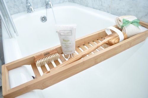 Wooden Bridge Slim Bath Caddy made from Natural Bamboo - Perfect Shelf Unit for any Bathroom by Home Organizer