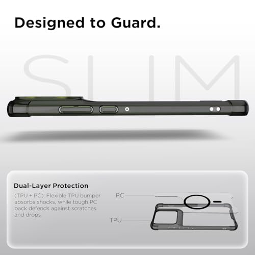 Image of RIGGEAR Shockproof Clear Hybrid Airbag Armor Magnetic Back Cover Case Compatible with MagSafe Accessories for Motorola Moto Edge 70 5G (Clear-Black TPU Bumper + Transparent PC)(Black)
