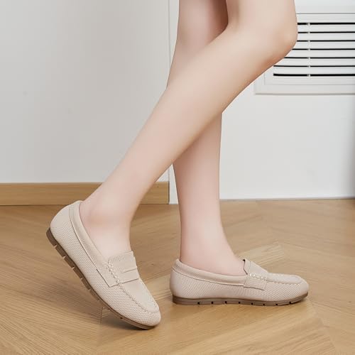 Image of Women's Knit Slip On Loafers - Breathable Mesh Flats with Memory Foam Insole & Arch Support, Non-Slip Comfortable Shoes for Work Office Commute, Driving, Casual Daily Walking (Wide Foot Friendly)