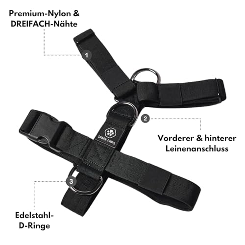 Spark Paws No Pull Hundegeschirr Grosse Hunde, Halterdesign mit Frontclip, Y Geschirr Hund, Robust und Strapazierfähig Harness für Große und Starke Rassen - Black, M