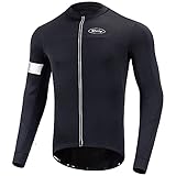 Dooy Men's Winter Thermal Fleece Cycling Bike Jersey Long Sleeve Running Jacket Windproof Breathable Reflective Softshell (Black, 2XL)