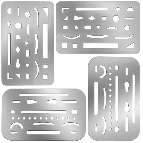 4 Pcs Erasing Shield Stainless Steel Drawing Template - Shield Drafting Template Tools with 26/23 Openings Metal Eraser Shields Tool for Precision Drawing - Engineering Architectural & Artistic