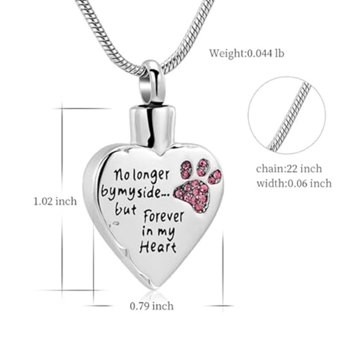 VCCWYQK Urn Necklace for Ashes Personalized Urn Pendant Heart Necklace Pets Paw Print Keepsake Waterproof Memorial Gifts for Dogs - Image 2