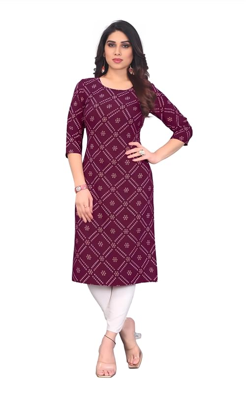 Women's Crepe Straight Fit Knee-Length Kurti at ₹199 (73% Off) – Amazon