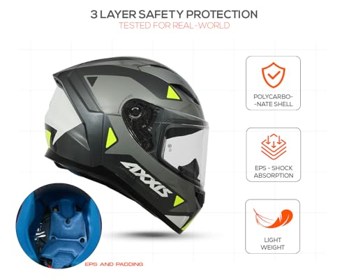 Image of Axxis Segment by MT Group, Seek Full Face Helmet | ISI & DOT Certified | Anti-Scratch Treated Visor | Lightweight Polycarbonate Shell | Enhanced Ventilation for Daily Riding