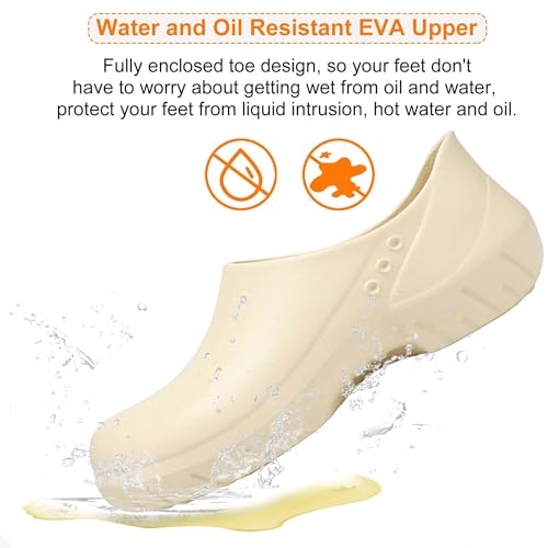 Generisch Küchenschuhe Anti-Rutsch Für Köche - Sicherheitsschuhe Damen Herren, Kochschuhe Herren Clogs Für Gastro Garten, Rutschfeste Arbeitsschuhe Aus EVA, Leicht & Wasserdicht(Beige,EU44-45) – Bild 3