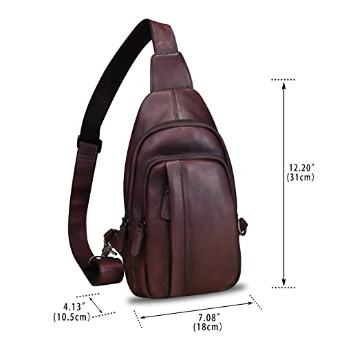 IVTG Genuine Leather Sling Bag Crossbody Casual Hiking Daypack Vintage Handmade Chest Shoulder Backpack Motorcycle Cycling Purses (Coffee)4