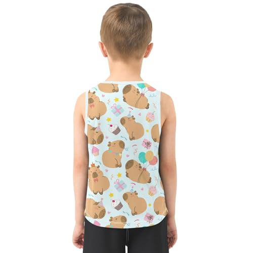 Cute Birthday Party Capybara Blue Boys Tank Top Sleeveless Quick Dry Athletic T-Shirts 3-10T3