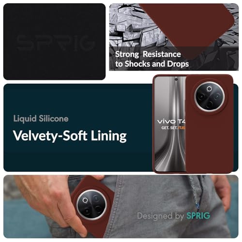 Image of SPRIG Compatible with Vivo T4 Premium SilkTone Back Cover Drop Tested Shock Proof Mobile Case for Men, Women, Boys and Girls with Camera Protection (Dark Brown)