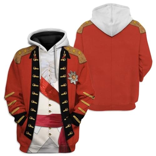 Image of Uyecos Historical Hoodie Revolutionary War Uniform Top | Historical Figure Print, Military Uniform Print, for Historical Reenactment, Halloween Cosplay