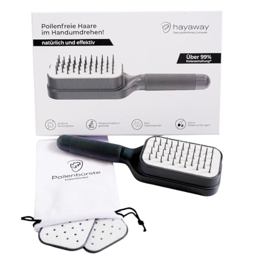 Pollenfilter Haarbürste – Entfernt Pollen aus Haaren | Bei Pollenallergie & Heuschnupfen | Für glatte und feine Haare | Set inkl. Filter & Beutel | Ideal für Wohnung, Park, Festival, Camping & Hund