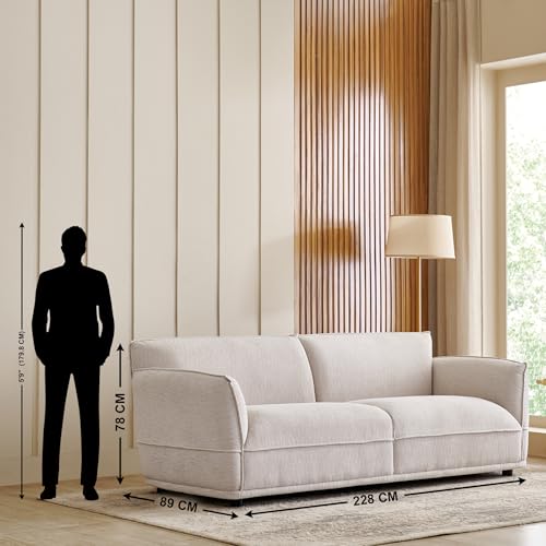 Image of Home Centre | Morrison Fabric 3-Seater Sofa | Sofa for Living Room | Solid Wood | Beige | 1 Year Warranty