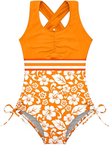 Image of BFUSTYLE Girls One Piece Swimsuit Cute Striped Bathing Suit Hawaii Swimwear 6-17 Years