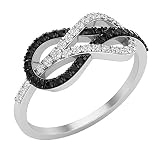 Dazzlingrock Collection 0.35 Carat (ctw) Round Black & White Diamond Infinity Right Hand Ring for Women in 925 Sterling Silver, Size 10