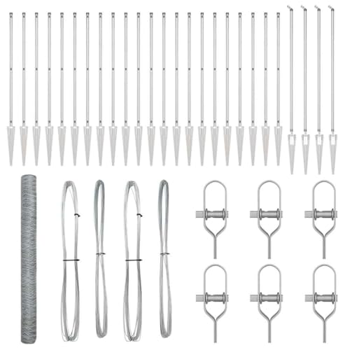 HETFTJN Kit de clôture avec 52 poteaux et grillage, Clôture de jardin en acier, Grillage de sécurité extérieur pour terrasse et terrain, Montage requis,...